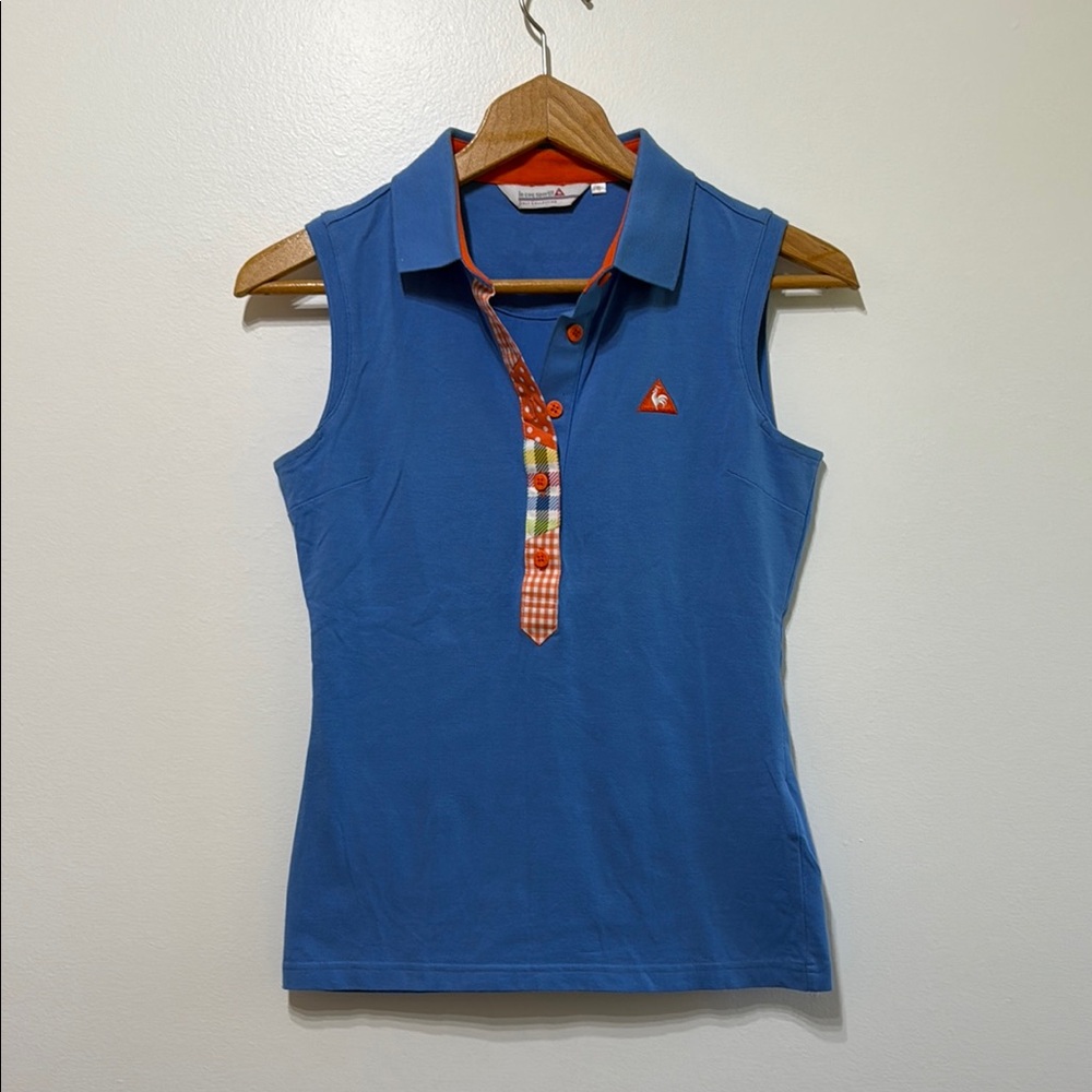 Le Coq Sportif Women's Blue and Orange Sleeveless‎ Top